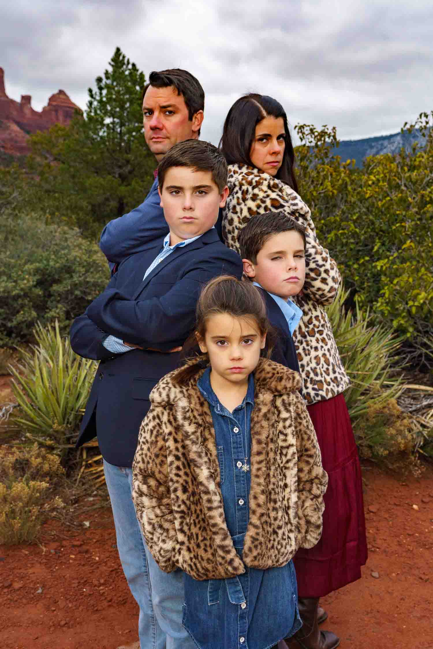 family-infant-sunset sunrise photo of a couple proposing at devils bridge in Sedona, Arizona